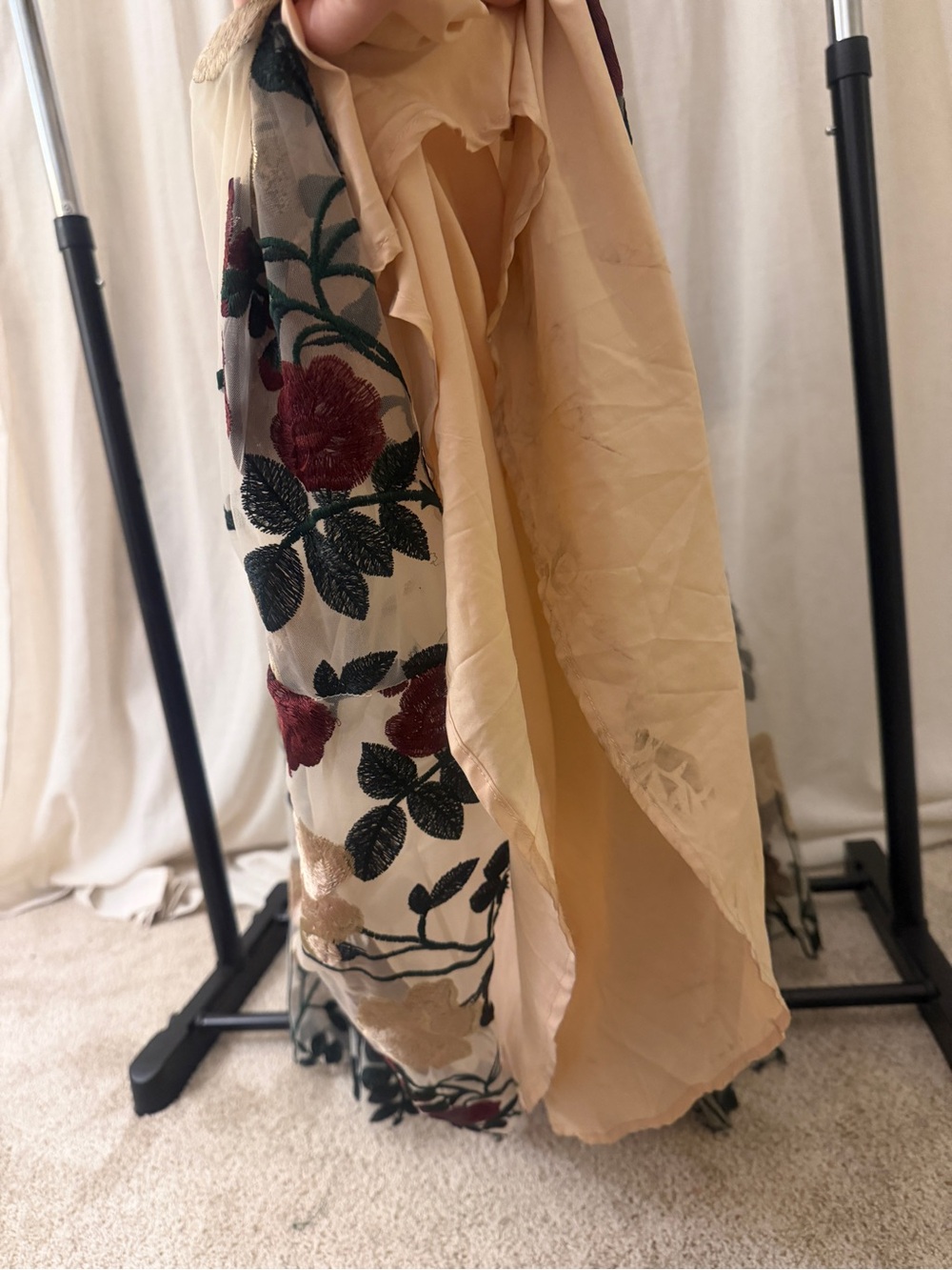 Ivy City Co Cream Maxi Dress with Burgundy & Green Floral Embroidery - Picture 3 of 4